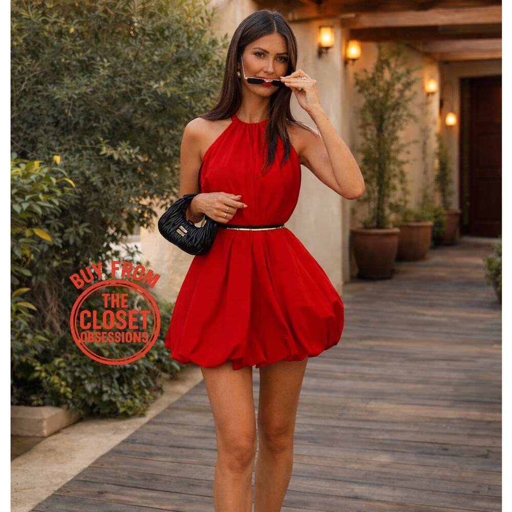 ZARA Red Halter Balloon Mini Dress NWT Blogger Favorite - Picture 10 of 16